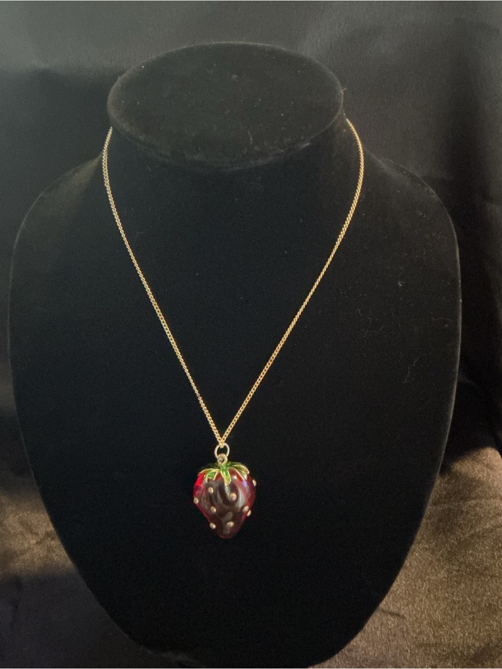 Vintage Gold Chain Necklace with Red Strawberry Pendant